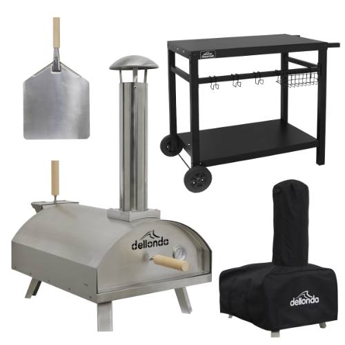 Dellonda DG259 Wood-Fired Pizza Oven, Pizza Peel, Cover & Plancha Trolley 14