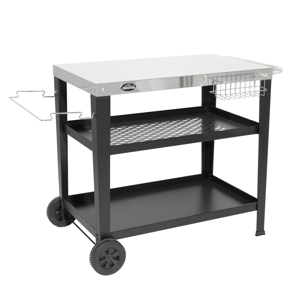 Dellonda DG263 Plancha Trolley with Utensil Holder - Stainless Steel Top