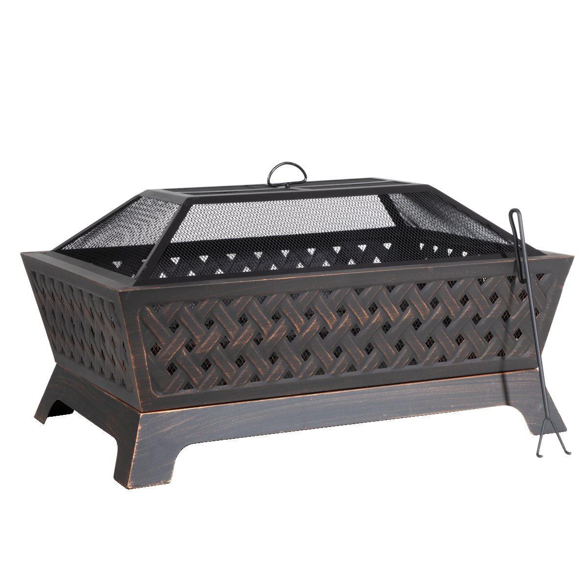 Dellonda DG44 89cm Rectangular Outdoor Fire Pit, Antique Bronze Effect
