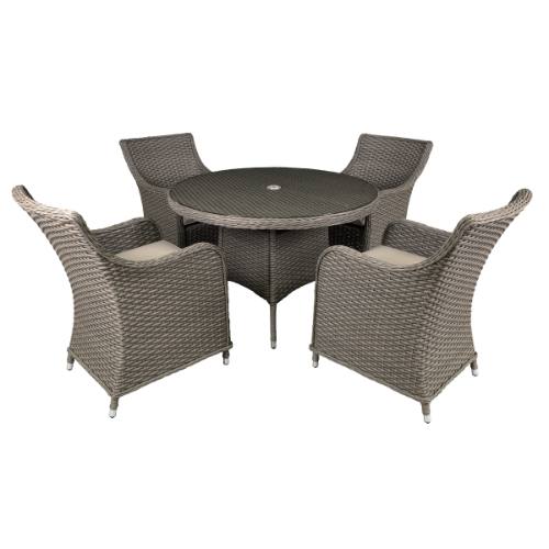 Dellonda DG84 Chester Rattan Wicker Outdoor Dining Set with Tempered Glass Tabletop 5pc