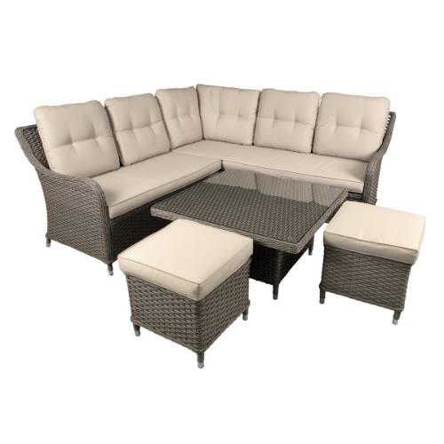 Dellonda DG89 Chester Rattan Wicker Outdoor 5-Seater Corner Sofa, Adjustable Table & Footstools Set 5pc