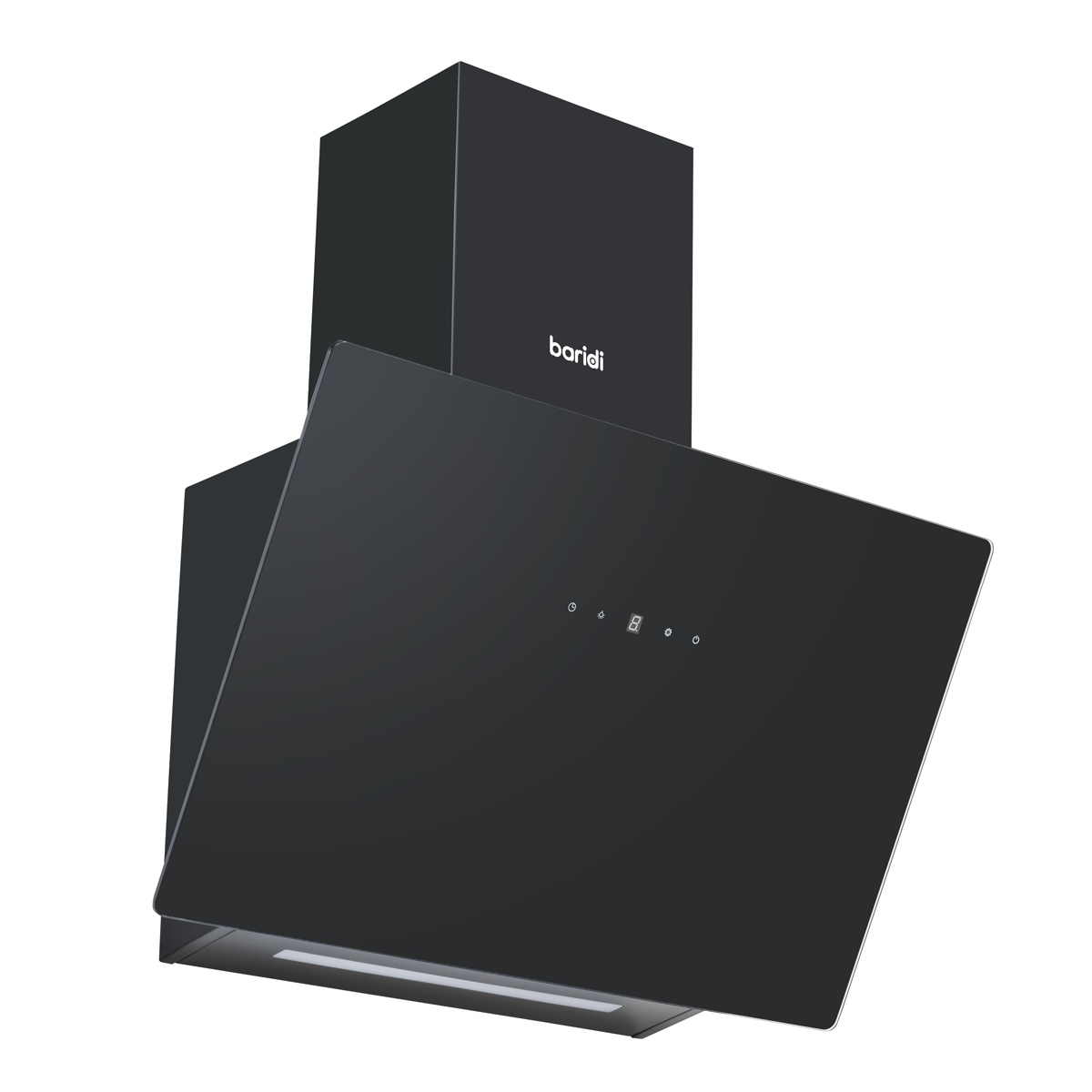 Baridi DH105 Angled Chimney Cooker Hood with Touch Controls & Carbon Filters 60cm - Black Glass