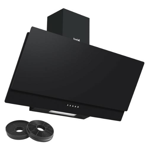 Baridi DH106 Angled Chimney Cooker Hood with Carbon Filters & LED Lamp 90cm, Energy Class A - Black Glass