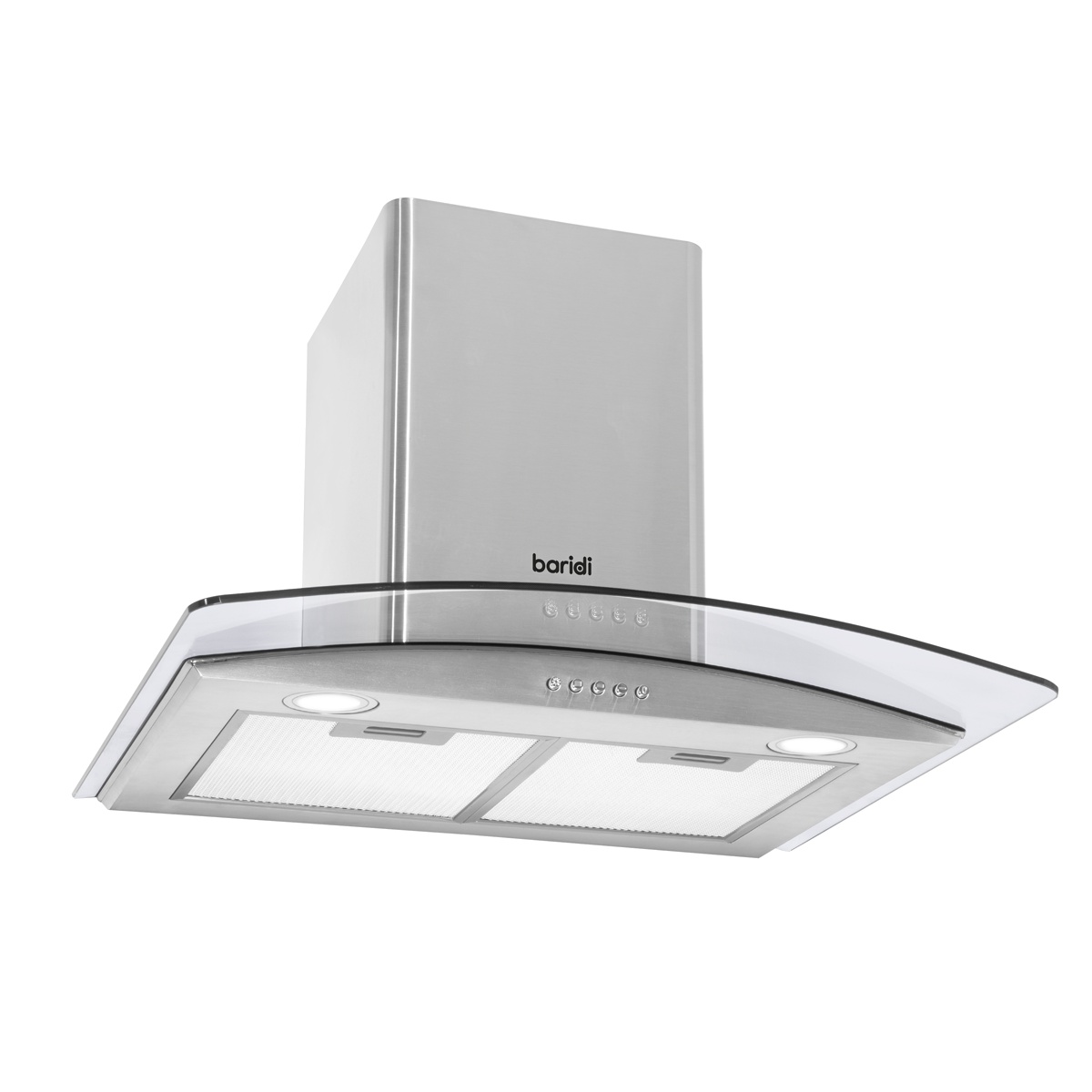 Baridi DH128 Curved Glass Cooker Hood with Carbon Filters & LED Lights 60cm - Stainless Steel