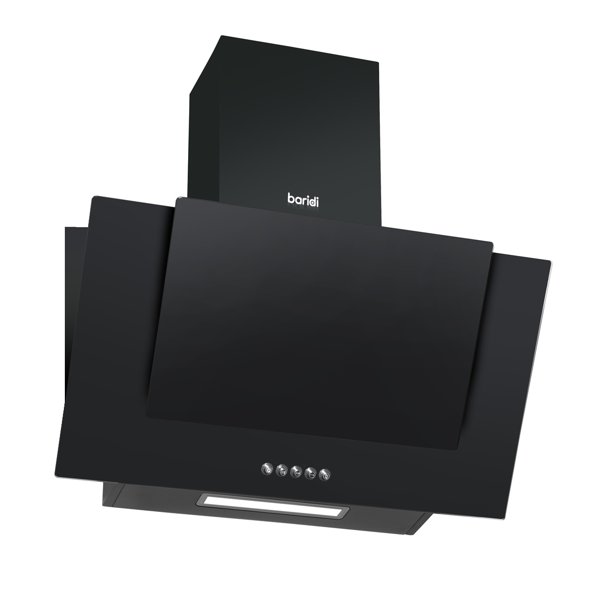 Baridi DH129 Angled Chimney Cooker Hood with Carbon Filters & LED Lamp - Black Glass