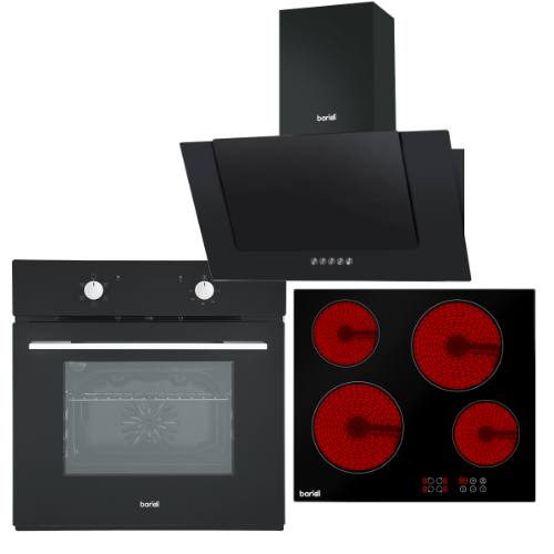 Sealey DH186 Baridi Integrated Ceramic Hob with 4 Cooking Zones, Integrated Fan-Assisted Electric Oven & Angled Chimney Cooker Hood with Carbon Filters & LED Lamp
