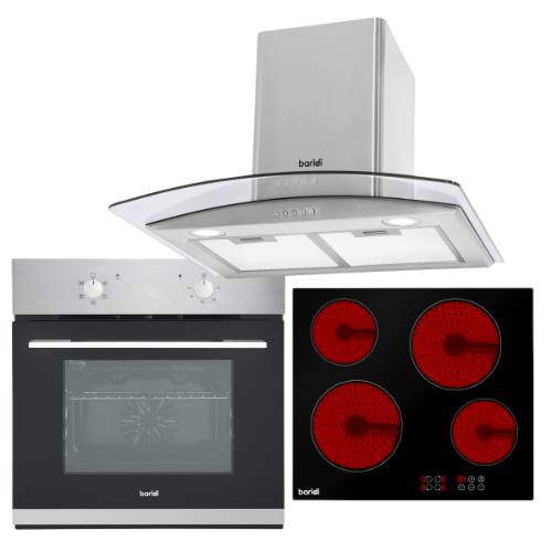 Sealey DH187 Baridi Integrated Ceramic Hob with 4 Cooking Zones, Integrated Fan-Assisted Electric Oven & Curved Glass Cooker Hood with Carbon Filters & LED Lights