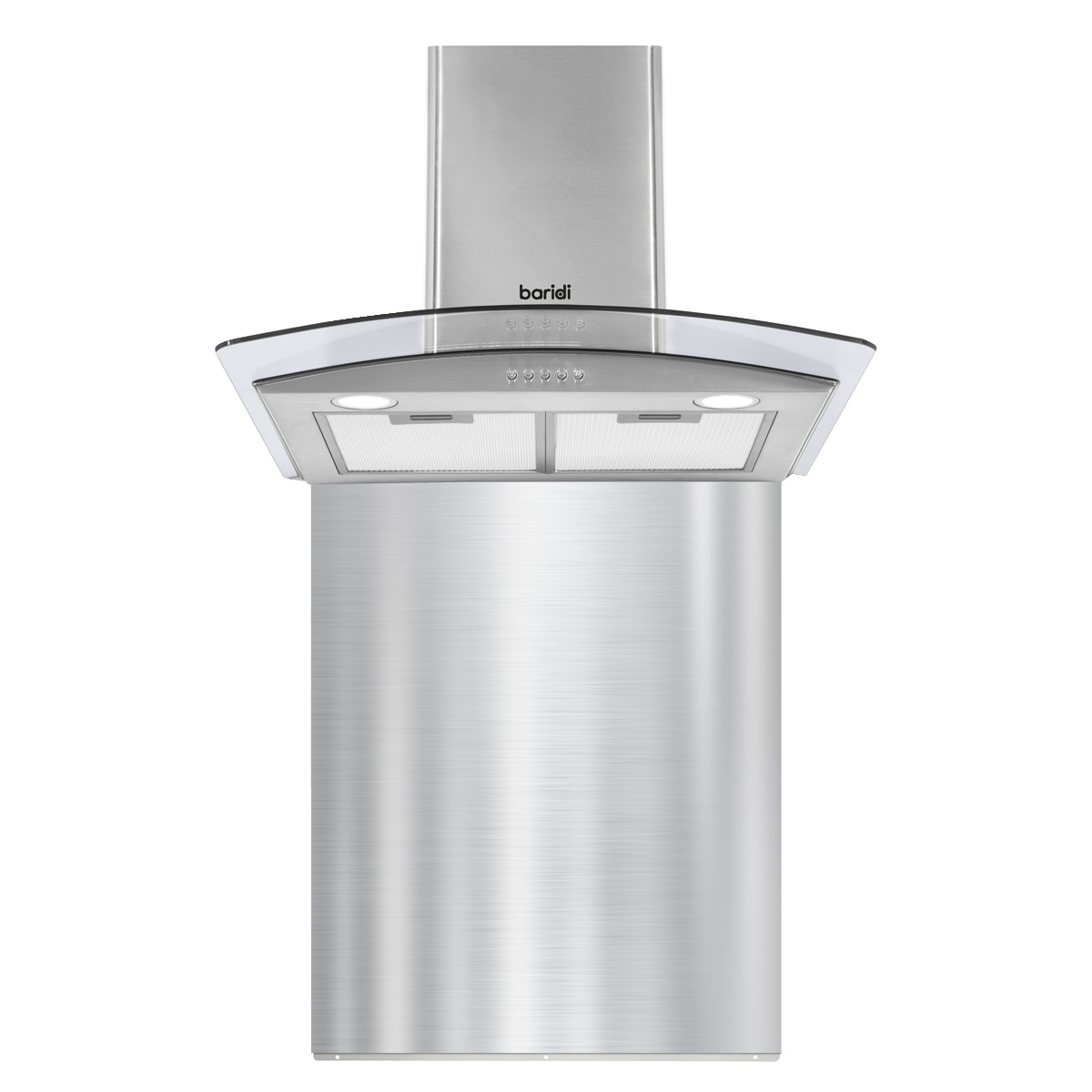 Baridi DH208 Curved Glass Cooker Hood with Carbon Filters, LED Lights & Splashback 60cm - Stainless Steel