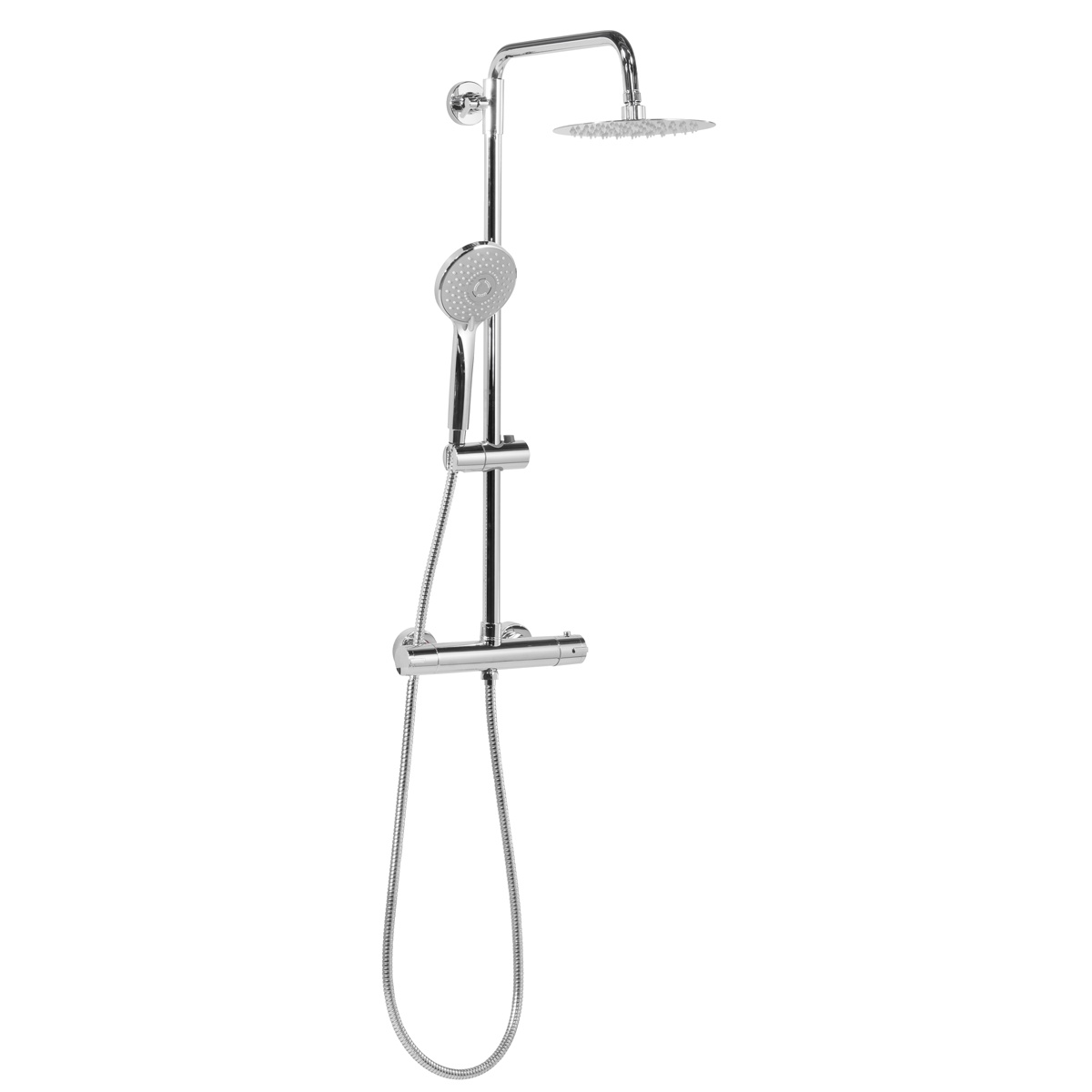 Dellonda DH314 Thermostatic Shower Mixer Set, 20cm Round Head, Adjustable Rail - Chrome