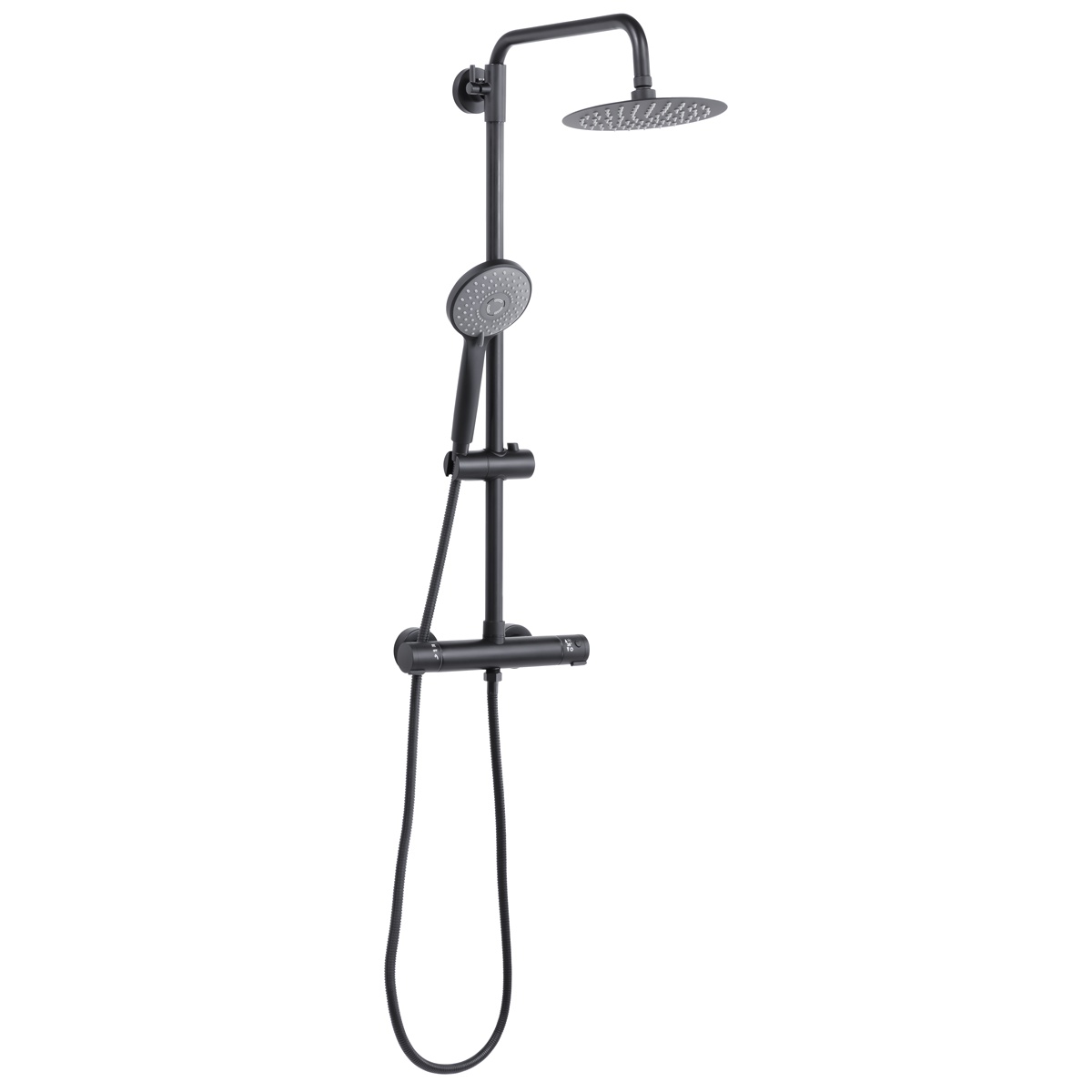 Dellonda DH315 Thermostatic Shower Mixer Set, 20cm Round Head, Adjustable Rail - Black