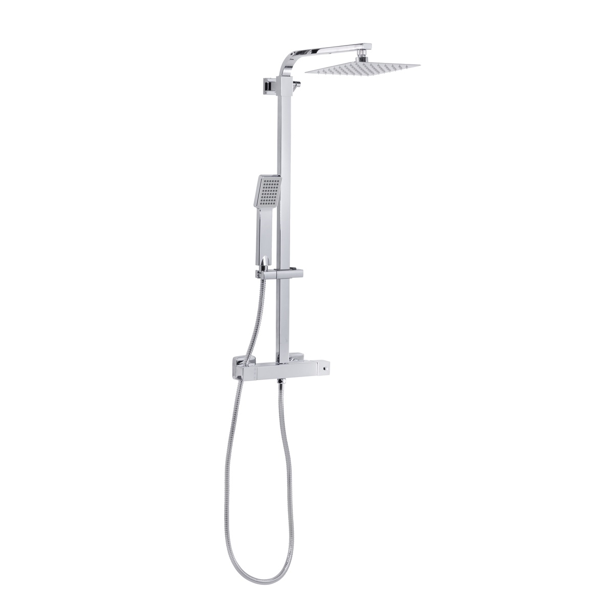 Dellonda DH316 Thermostatic Shower Mixer Set, 20x20cm Square Head, Adjustable Rail - Chrome