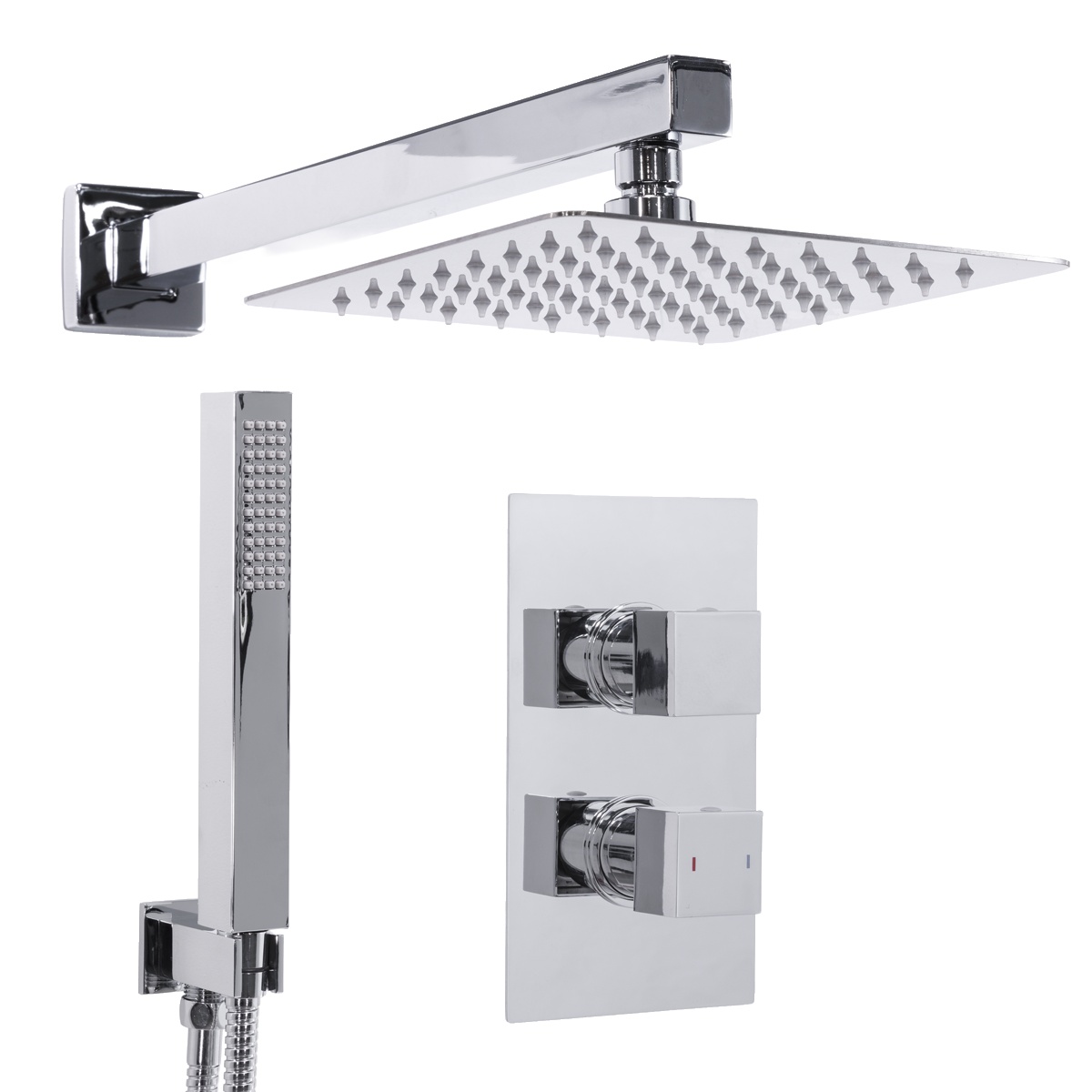 Dellonda DH320 Concealed Thermostatic Shower Set 20 x 20cm Square Head & Hand Shower - Chrome