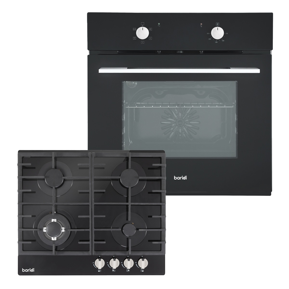 Baridi DH446 Integrated Fan-Assisted Oven & Black Glass Gas Hob Appliance Bundle - 60cm