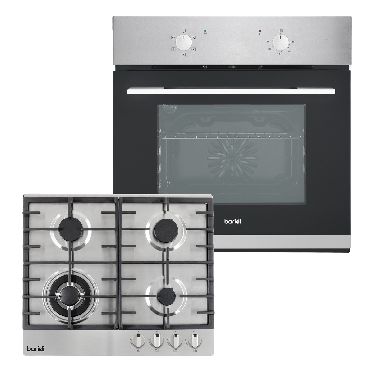 Baridi DH447 Integrated Fan-Assisted Oven & Stainless-Steel Gas Hob Appliance Bundle – 60cm