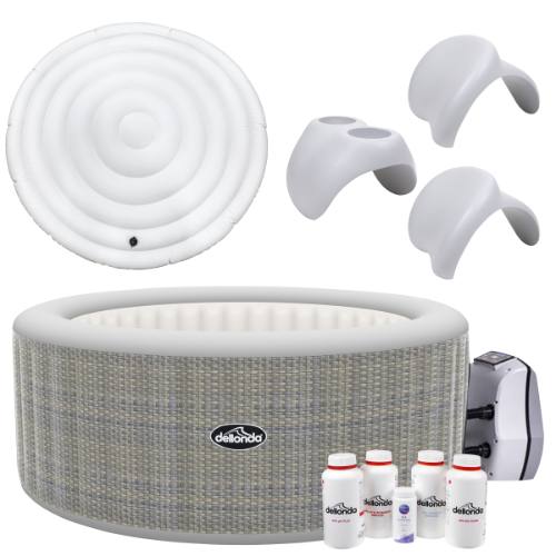 Dellonda DL101 4-6 Person Inflatable Hot Tub/Spa with Smart Pump & Starter Kit - Rattan Effect