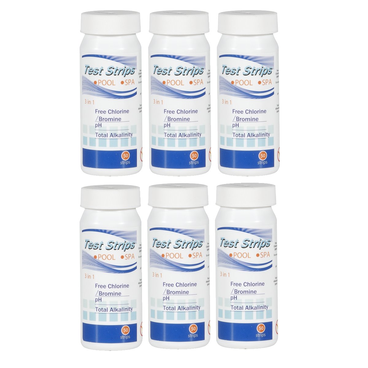 Dellonda DL108 3-in-1 Chlorine, PH & Alkalinity Test Strips x50 Strips - Pack of 6