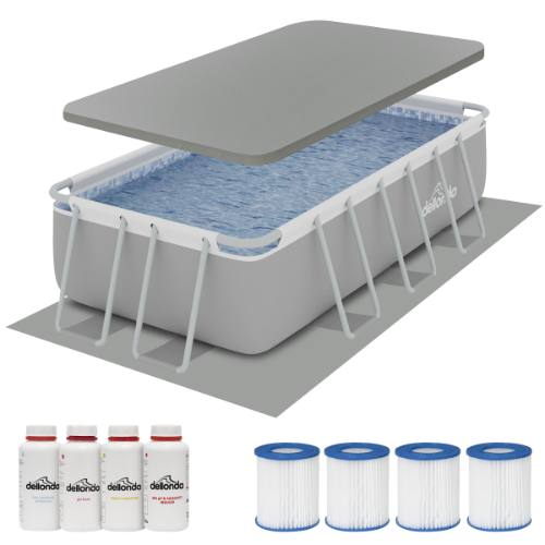 Dellonda DL139 Deluxe Steel Frame Swimming Pool with Filter Pump 13ft, Top Cover, Ground Sheet, Additional Filters & Starter Kit