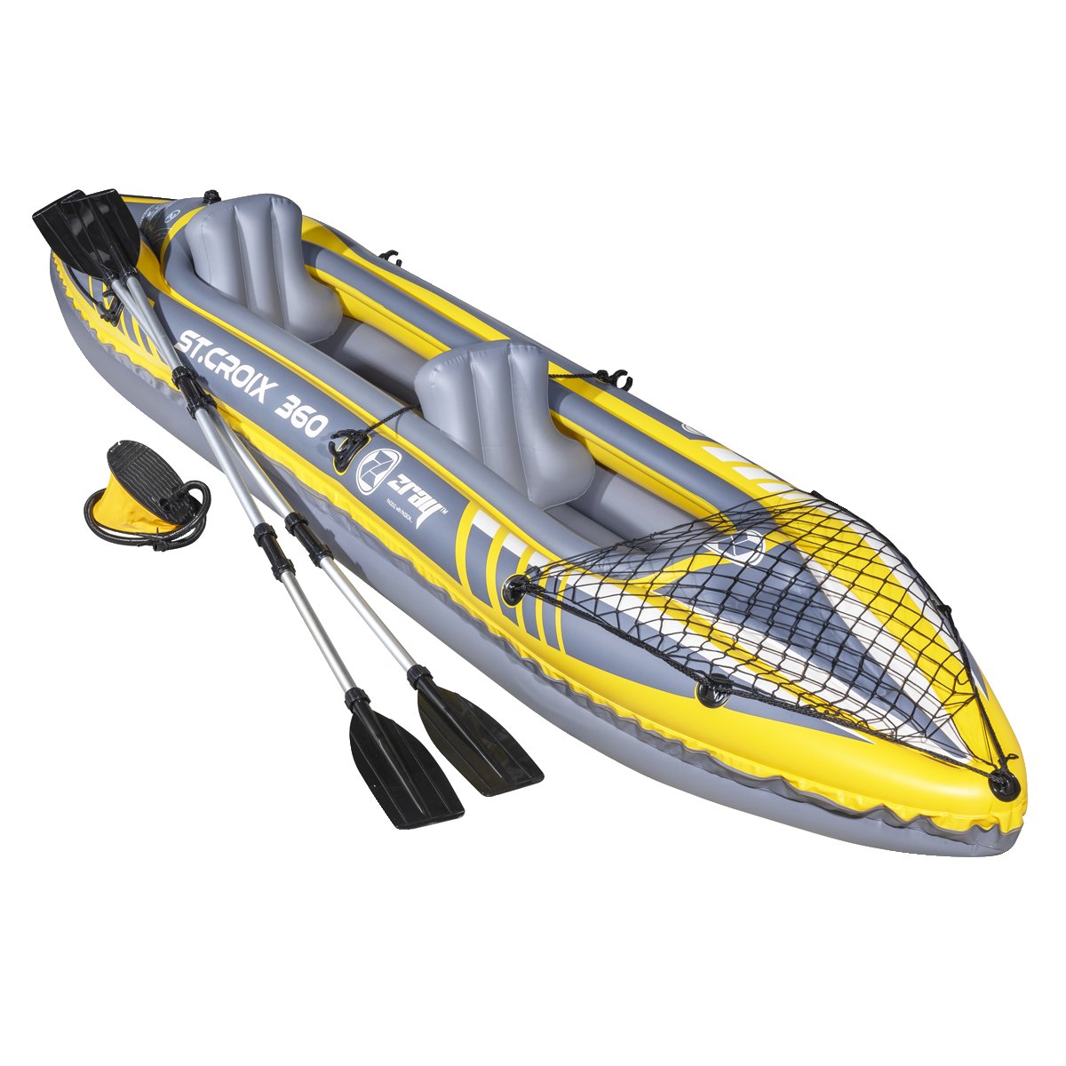 Dellonda DL155 Inflatable 2-Person Kayak/Canoe Set with Pump, Carry Bag & 2 Oars - Blue/Yellow/White