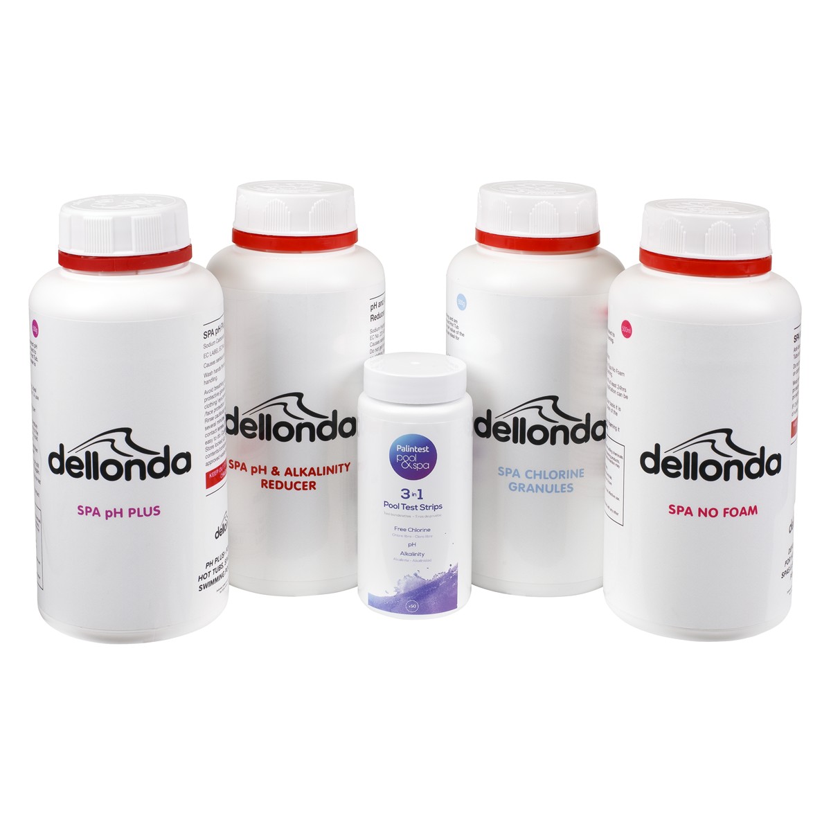 Dellonda DL62 Hot Tub/Spa Starter Kit - Chlorine, pH Increaser, Dry Acid, Foam Down & Test Strips