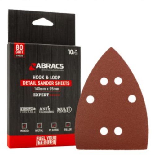 Abracs Detail Sander Sheet 140mm x 95mm x 80g - Pack of 10, DS1409508010