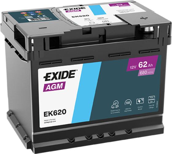 EXIDE - EK620 - Radial-AGM Car Battery -12V 62Ah