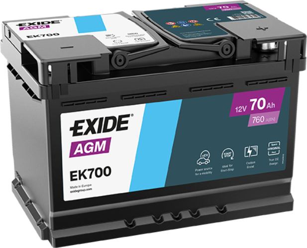EXIDE - EK700 - Micro-Hybrid - AGM Car Battery -12V 70Ah