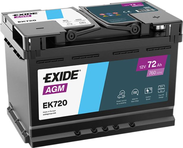 EXIDE - EK720 - Radial- AGM Car Battery -12V 72Ah