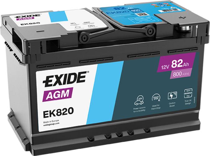 EXIDE - EK820 - Radial-AGM Car Battery -12V 82Ah