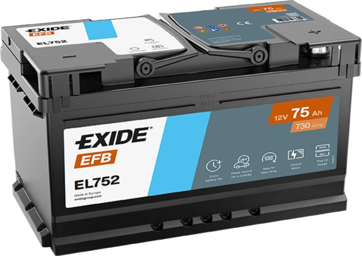 EXIDE - EL752 - Micro-Hybrid - EFB Car Battery -12V 75Ah