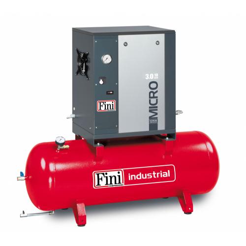 FINI Screws, MICRO SE 3.0-10-200, 3kW Rotary Screw Compressor, Receiver Mounted, Tank Capacity - 200 Litre, Max. Air Pressure - 10 Bar, F-V77JQ72FNM701