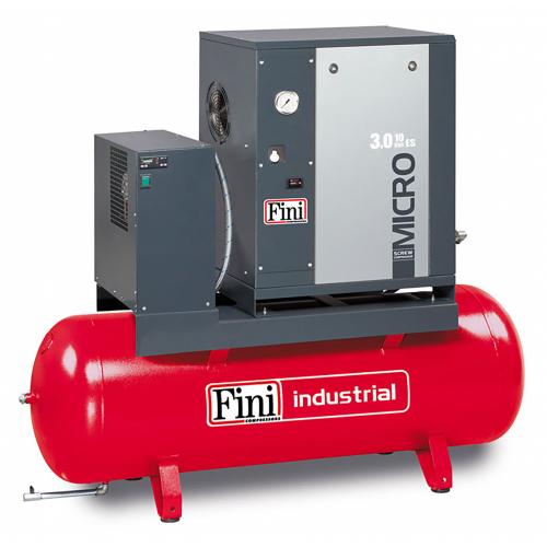 FINI Screws, MICRO SE 3.0-10-200 ES, 3kW Rotary Screw Compressor, Receiver Mounted with Dryer, Tank Capacity - 200 Litre, Max. Air Pressure - 10 Bar, F-V77JQ72FNM801