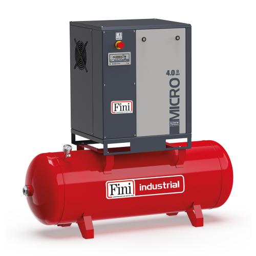 FINI Screws, MICRO 4.0-08-200 Piston Compressor, 4.0, Max. Pressure - 8 Bar, Receiver Mounted, Tank Capacity - 200 Litre, F-V77JR92FNMA01