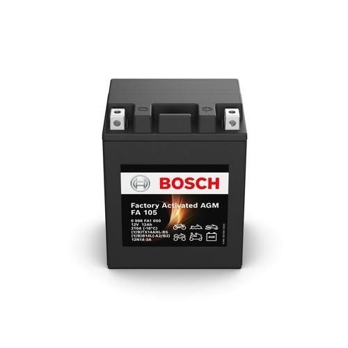 FA 105 Bosch AGM Motorcycle Battery 12V 12Ah - 0986FA 1050, 1 Year Warranty