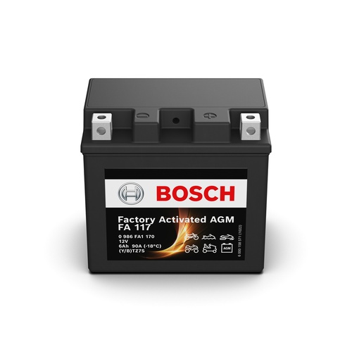 FA 117 Bosch AGM Motorcycle Battery 12V 6Ah Type YTZ7S - 0986FA 1170, 1 Year Warranty