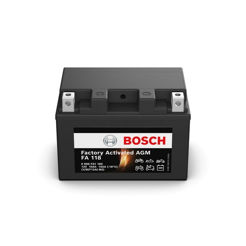 FA 118 Bosch AGM Motorcycle Battery 12V 10Ah - 0986FA 1180, 1 Year Warranty