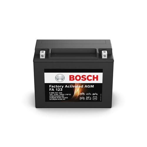 FA 123 Bosch AGM Motorcycle Battery 12V 21Ah - 0986FA 1230, 1 Year Warranty