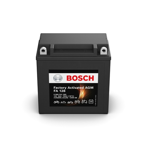 FA 128 Bosch AGM Motorcycle Battery 12V 9Ah - 0986FA 1280, 1 Year Warranty