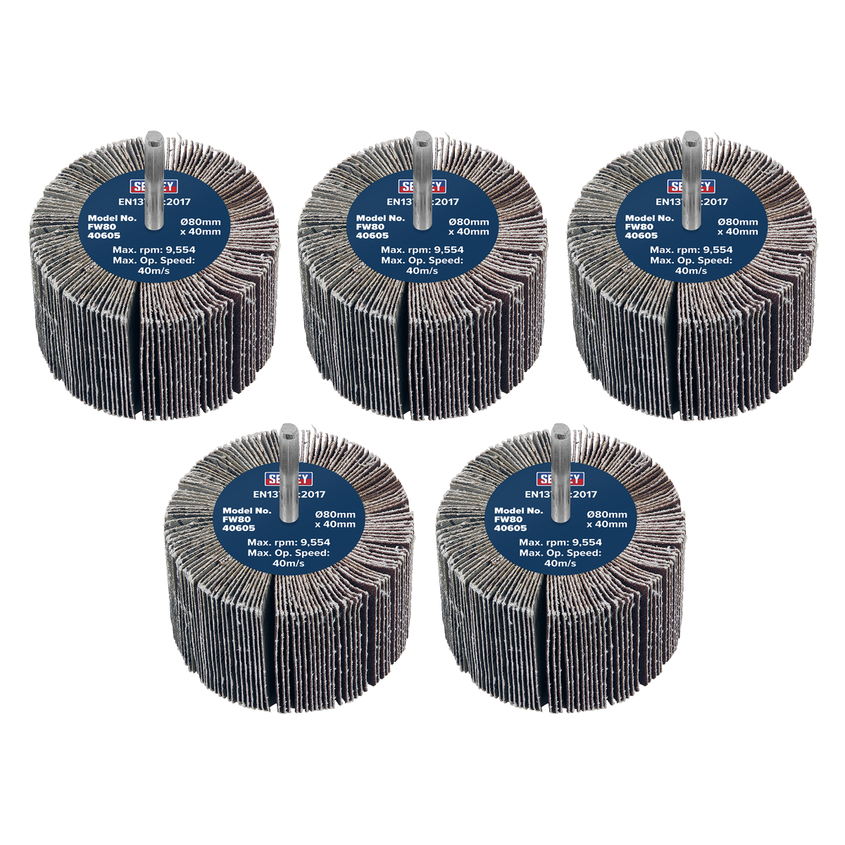 Sealey FW8040605 80x40mm Abrasive Flap Wheel 6mm Shaft 60 Grit Pack of 5