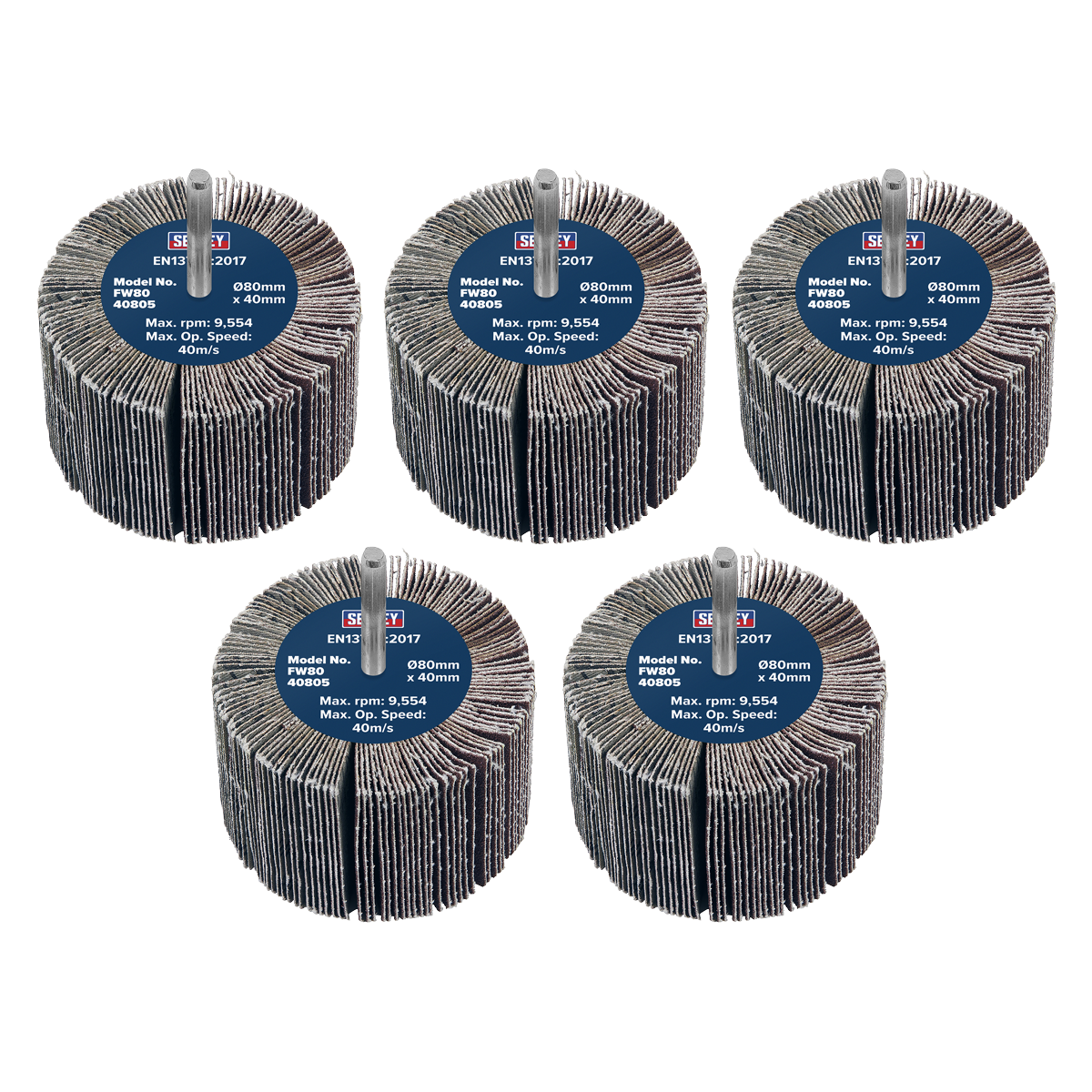 Sealey FW8040805 80x40mm Abrasive Flap Wheel 6mm Shaft 80 Grit Pack of 5