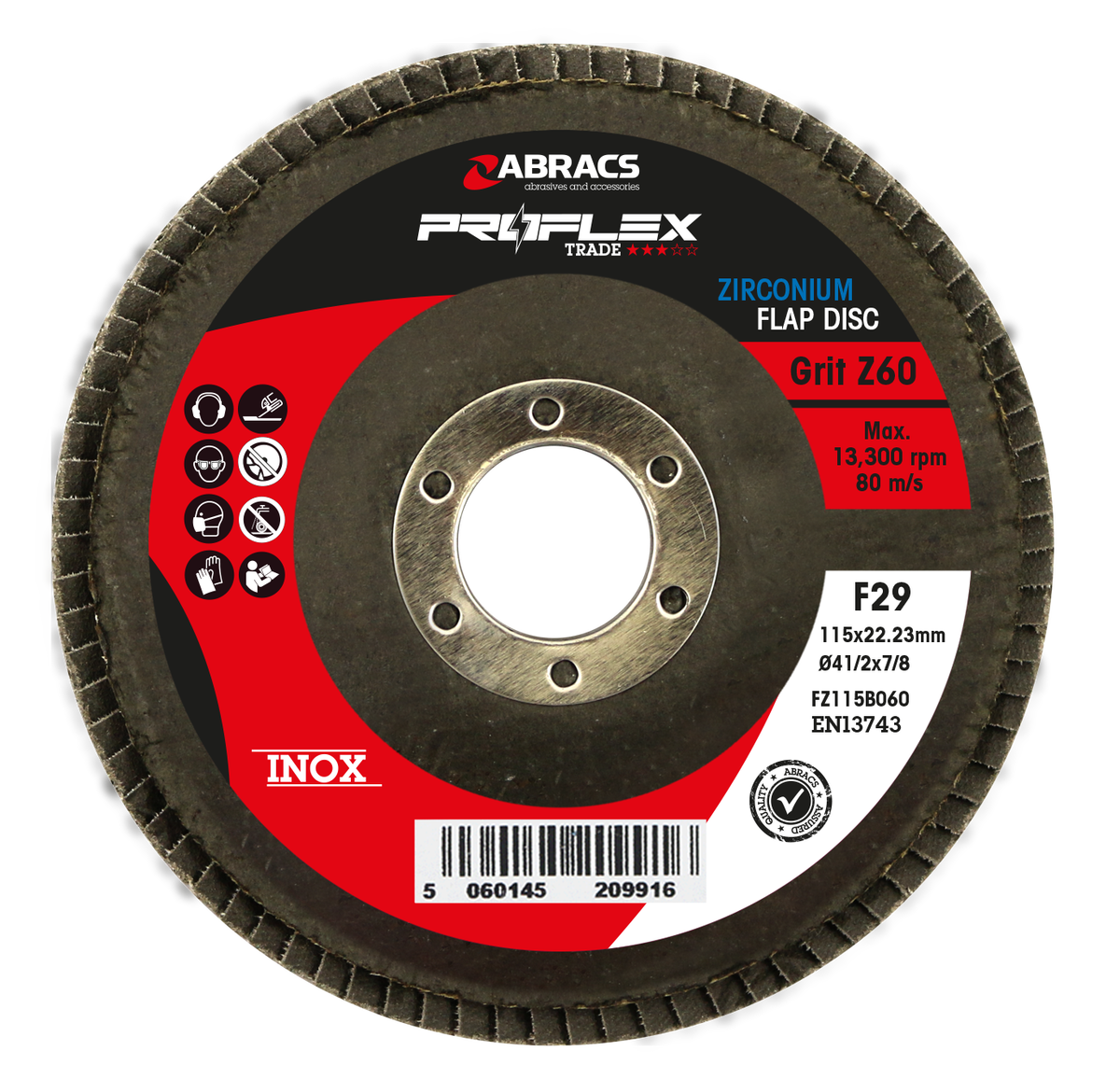 Abracs ProFlex Flap Discs, 115mm x 60g - Pack of 25, FZ115B060