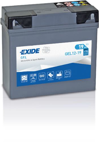 EXIDE - GEL12-19 - Factory Sealed Gel Motorcycle Battery -12V 19Ah