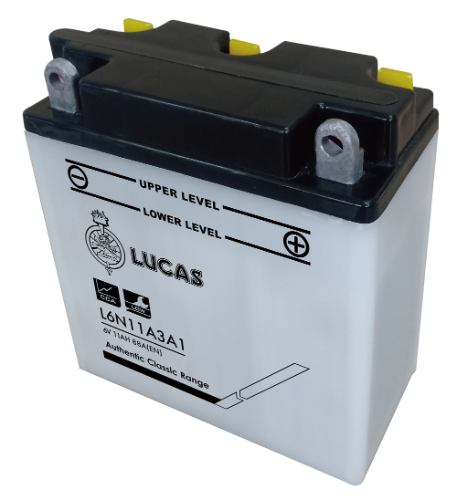 Lucas - L6N11A3A1 - Motorcycle Battery With Acid Pack - 6V 11Ah