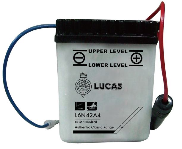 Lucas - L6N42A4 - Motorcycle Battery With Acid Pack - 6V 4Ah