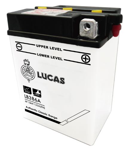 Lucas - LB386A - Motorcycle Battery With Acid Pack - 6V 13Ah