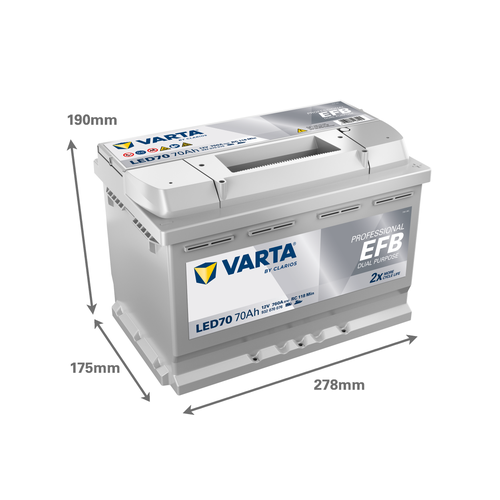 LED70 Varta Professional Dual Purpose EFB Battery 12V 70Ah - 930 070 076, 2 Years Warranty