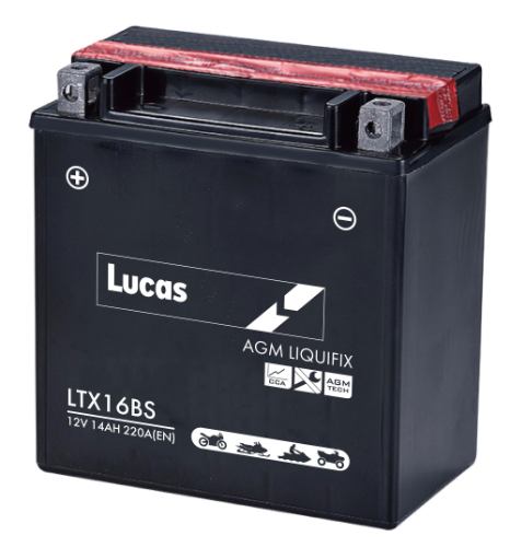 Lucas - LTX16BS - Sealed Motorcycle Battery With Acid Pack - 12V 14Ah