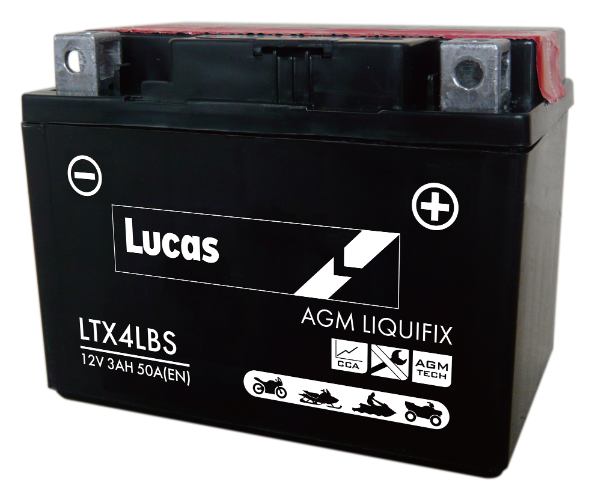 Lucas - LTX4LBS - Sealed Motorcycle Battery With Acid Pack - 12V 3Ah