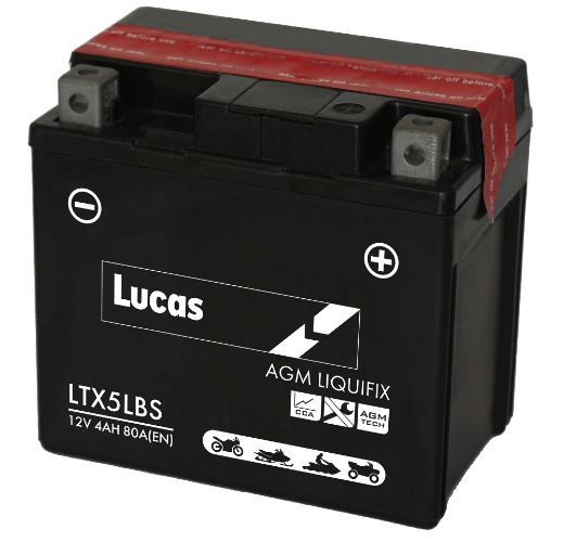 Lucas - LTX5LBS - Sealed Motorcycle Battery With Acid Pack - 12V 4Ah
