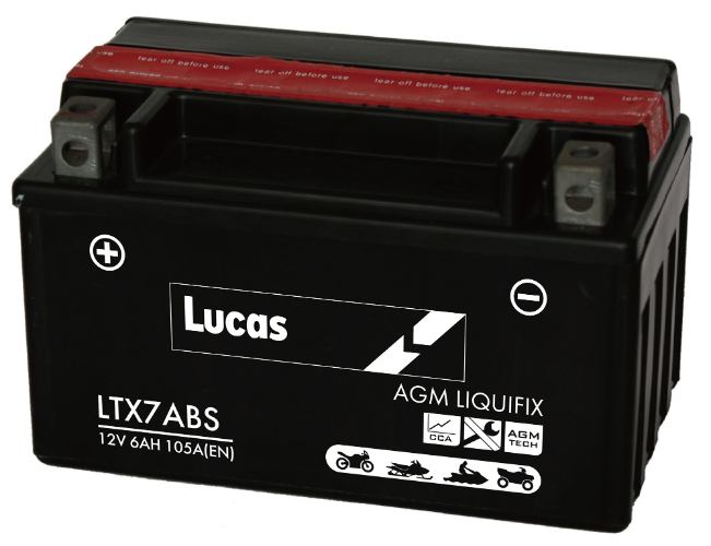 Lucas - LTX7ABS - Sealed Motorcycle Battery With Acid Pack - 12V 6Ah