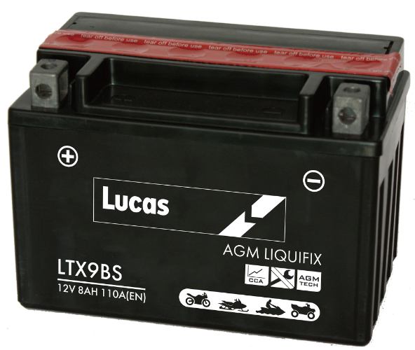 Lucas - LTX9BS - Sealed Motorcycle Battery With Acid Pack - 12V 8Ah